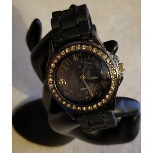 Black with Gold Swarovski Crystal Face Watch